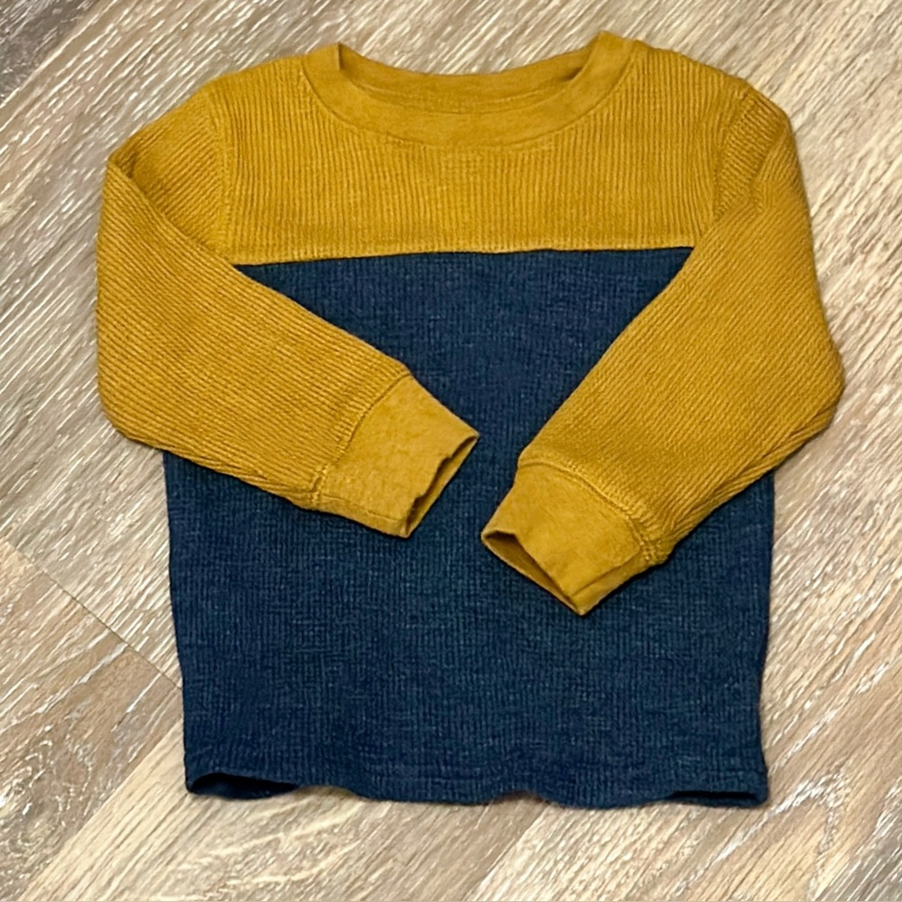 EUC Cat & Jack Kids' Yellow and Blue Long Sleeve Waffle Knit - Picture 3 of 5